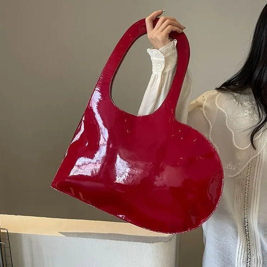 New Unisex Personalized Creative Lacquer Skin Love Shape Shoulder Bag Punk Underarm Bag Women's Handheld PU Photo Bag